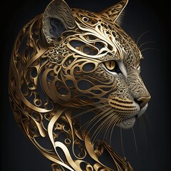 Gold Filigree Inlaid Wild cat (generative AI)