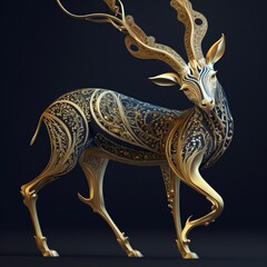 Gold Filigree Inlaid Antelope (generative AI)