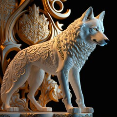 Gold Filigree Inlaid Arctic Wolf (generative AI)