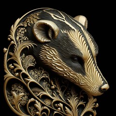 Gold Filigree Inlaid Badger (generative AI)