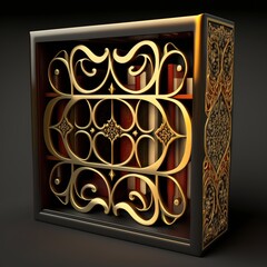 Gold Filigree Inlaid Bookshelf (generative AI)