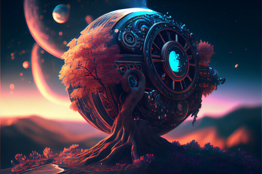 alien planet in space tree concept