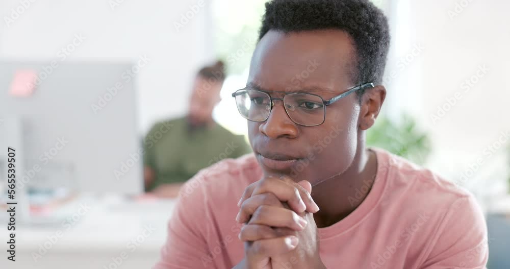 Poster Thinking, solution idea or black man problem solving 404 programming glitch or erp coding error. Information technology, developer or programmer repair cloud computing code or cyber security software