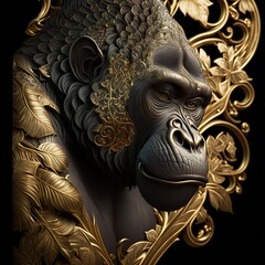 Gold Filigree Inlaid Gorilla (generative AI)