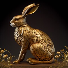 Gold Filigree Inlaid Hare (generative AI)