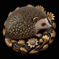 Gold Filigree Inlaid Hedgehog (generative AI)