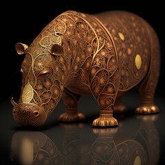 Gold Filigree Inlaid Hippopotamus (generative AI)