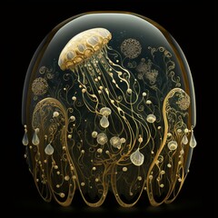 Gold Filigree Inlaid Jellyfish (generative AI)