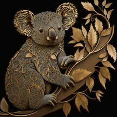 Gold Filigree Inlaid Koala Bear (generative AI)