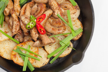 Finely chopped small intestine seasoned and grilled.