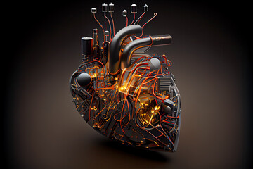 Electronic heart shape concept made of circuits and one cpu.