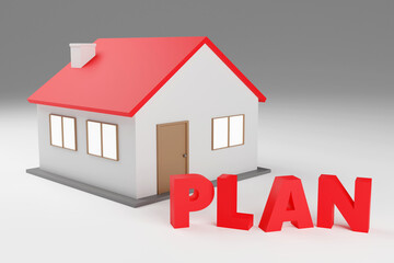 Inscription plan on grey podium, soft light, smooth background, 3d rendering