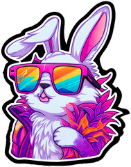 Cute Bunny Girl with Cool Sunglasses - Fashionable Lady Bunny Illustration with a Funny Smile, Perfect for Easter and Spring, Year of the Rabbit, Easter and Sumer