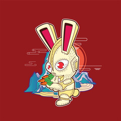Fototapeta premium Rich Rabbit illustration for new year logo, notebook, and background