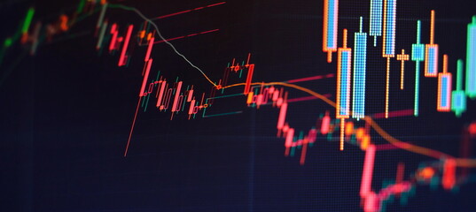 Fototapeta premium Technical analysis on the monitor of a computer. Fundamental and technical analysis concept.