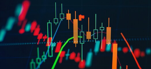 Obraz premium Charts of financial instruments for technical analysis. Stock trading market background as concept.