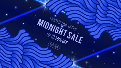 Fototapeta na wymiar sale banner template background with doodle illustration , midnight sale, neon blue