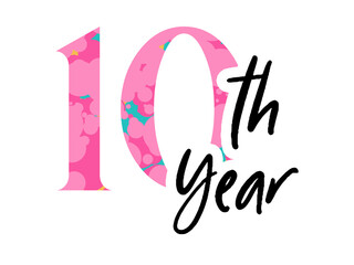 10 ten years anniversary. Vector triangular digits with white background, Happy retirement celebration etc.