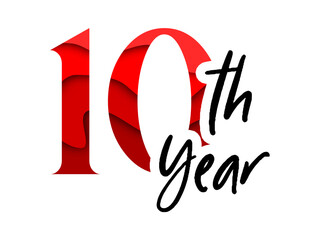 10 ten years anniversary. Vector triangular digits with white background, Happy retirement celebration etc.
