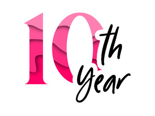 10 ten years anniversary. Vector triangular digits with white background, Happy retirement celebration etc.