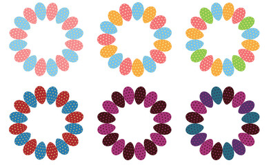 柄つきタマゴが並んだ円形のフレームラインの素材セット