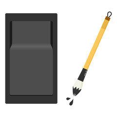 習字で使用する毛筆の筆、硯、習字道具のベクターイラスト
