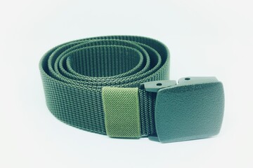 Military tactical belt with semi-automatic buckle for connection. Isolated on white background. 
