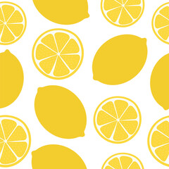 Seamless pattern of yellow lemon. Vector illustration isolated on a white background