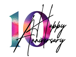 10 ten years anniversary. Vector triangular digits with white background, Happy retirement celebration etc.