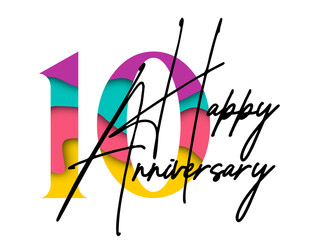10 ten years anniversary. Vector triangular digits with white background, Happy retirement celebration etc.