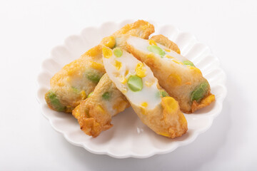 とうもろこしと枝豆のかき揚げ　(はんぺん揚げ)