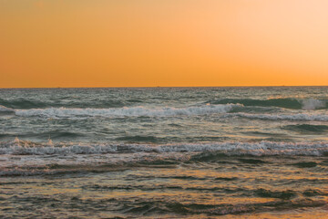 Fototapeta premium Bright beautiful sunrise or sunset at sea.