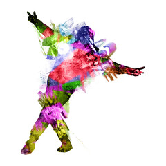 Fototapeta na wymiar Watercolor Dancer drawing, silhouette of a dancing person, Watercolor dancing woman, Hiphop