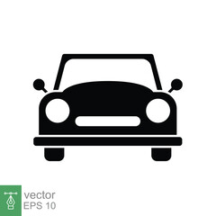 Vintage car front glyph icon. Simple solid style sign symbol. Auto, retro view, travel, machine, transport concept. Vector illustration isolated on white background. EPS 10.