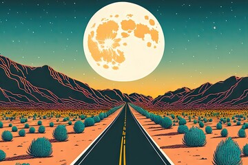 highway road horizon moon vintage adventure
