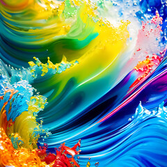 Ilustración de efecto de líquido de colores, textura de pintura mezclándose en fondo neutro, formas llamativos - AI Generated Art - obrazy, fototapety, plakaty