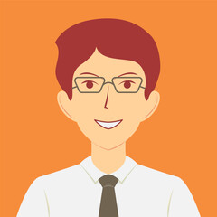 Portrait of a happy man with necktie. Avatar of a successful businessman with eyeglasses. Flat illustration