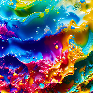 Ilustración de efecto de líquido de colores, textura de pintura mezclándose en fondo neutro, formas llamativos - AI Generated Art