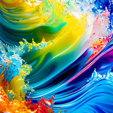 Ilustraci&oacute;n de efecto de l&iacute;quido de colores, textura de pintura mezcl&aacute;ndose en fondo neutro, formas llamativos - AI Generated Art