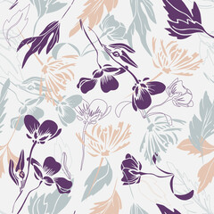 Seamless floral pattern. Hand-drawn print for textile, fabric, walpaper, wrapping. Endless background.