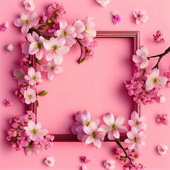 Pretty spring frame with cherry blossom branches . Generative Ai.