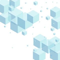 Monochrome Polygon Background White Vector. Square Cover Template. Sky Blue Block Solid Texture. Digital Illustration. White Abstract Cubic.