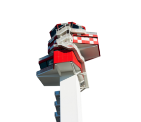 Airport, air traffic control tower on isolated background