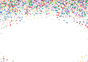 Rainbow Dot Background White Vector. Polka Party Card. Multicolored Wedding. Bright Round Event. Confetti Celebration Illustration.