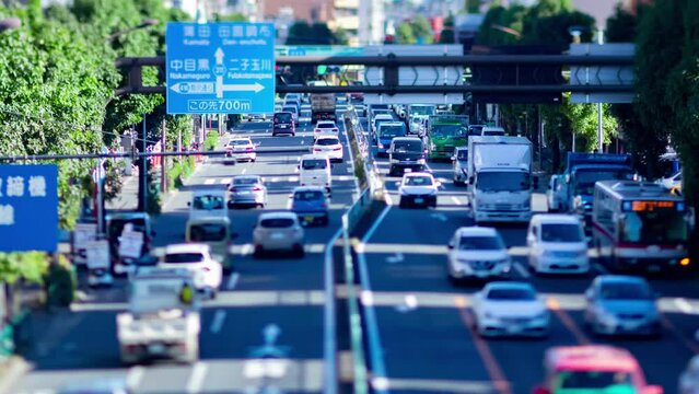 A timelapse of the miniature traffic jam at the downtown street in Tokyo zoom