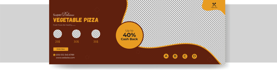 Food Menu Restaurant Delicious Vegetable Pizza Social Media Cover Template