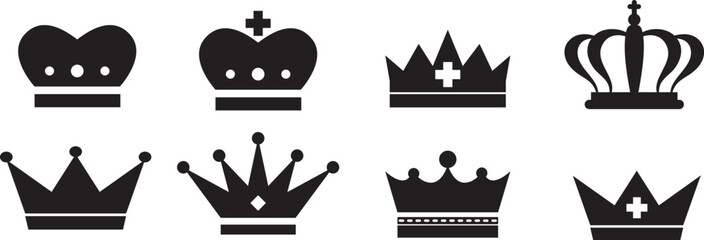 Crown vector collection. Black crown icon set. King emblem, royal symbols. Exclusive, vip, premium symbol, luxury sign vector icons set. Vector illustration in flat design 