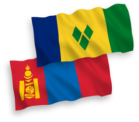 Flags of Saint Vincent and the Grenadines and Mongolia on a white background