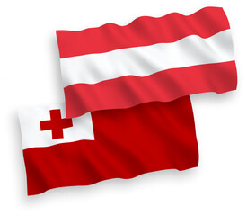 Flags of Austria and Kingdom of Tonga on a white background