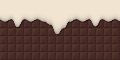 Cream melted on chocolate bar background. Vector illustration.